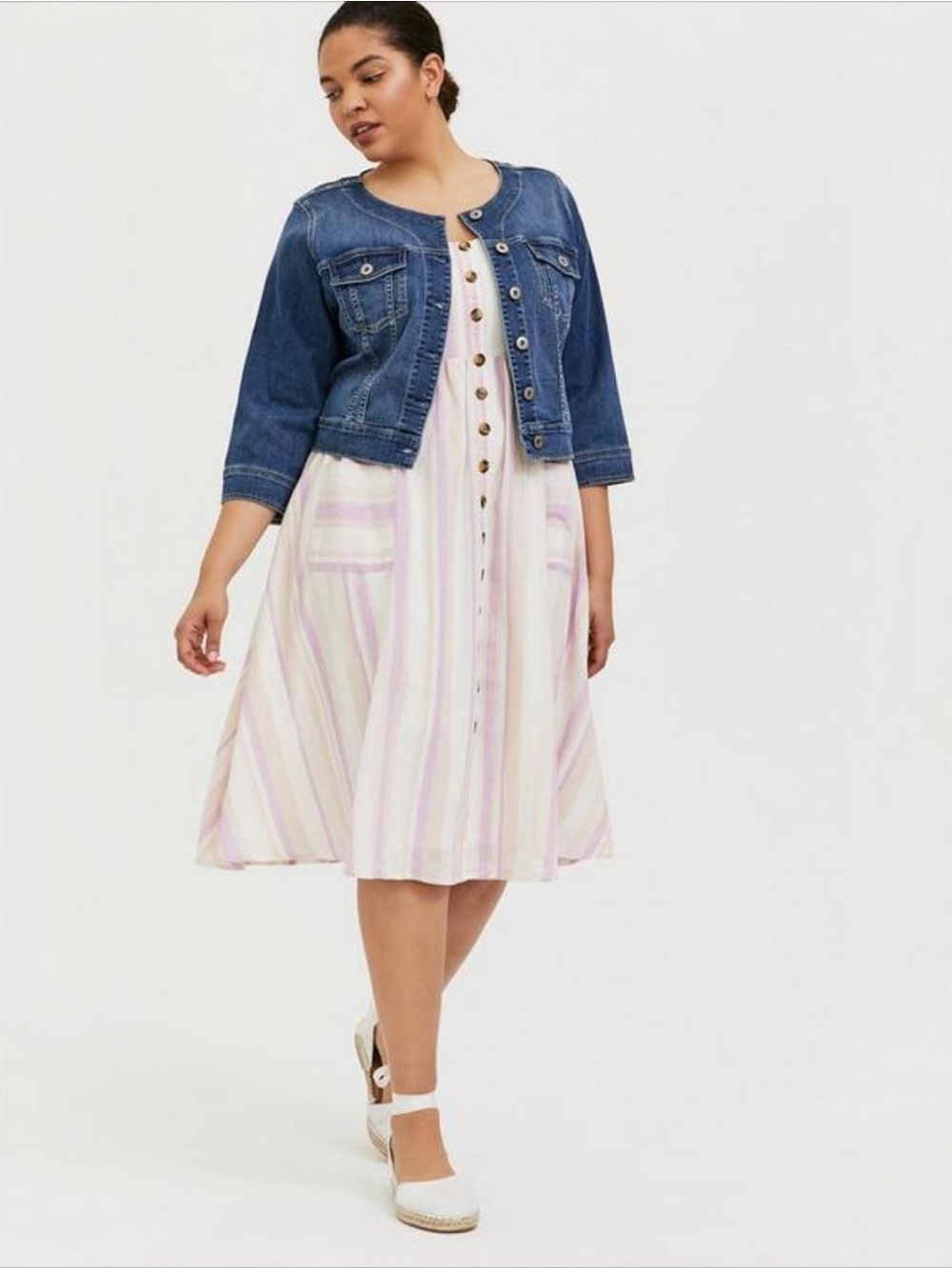 Torrid Pink Stripe Linen Blend Button Front Midi Dress Plus Size 2X - Picture 2 of 9